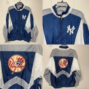 Vtg 90s New York Yankees MLB Starter Full Zip Windbreaker Light Jacket Men L EUC